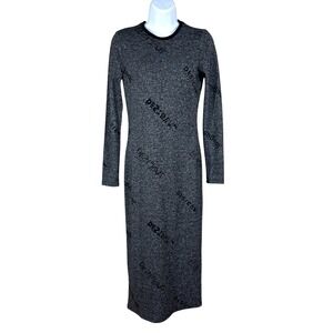 Desigual Pakaian Jadi Wanita Gaun Knit Sheath Dress Sz S Gray Logo Print Midi